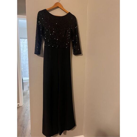 Badgley Mischka Size 2 Maya Stretch Sequin Jumpsuit Black Glam Formal Event - Picture 7 of 11